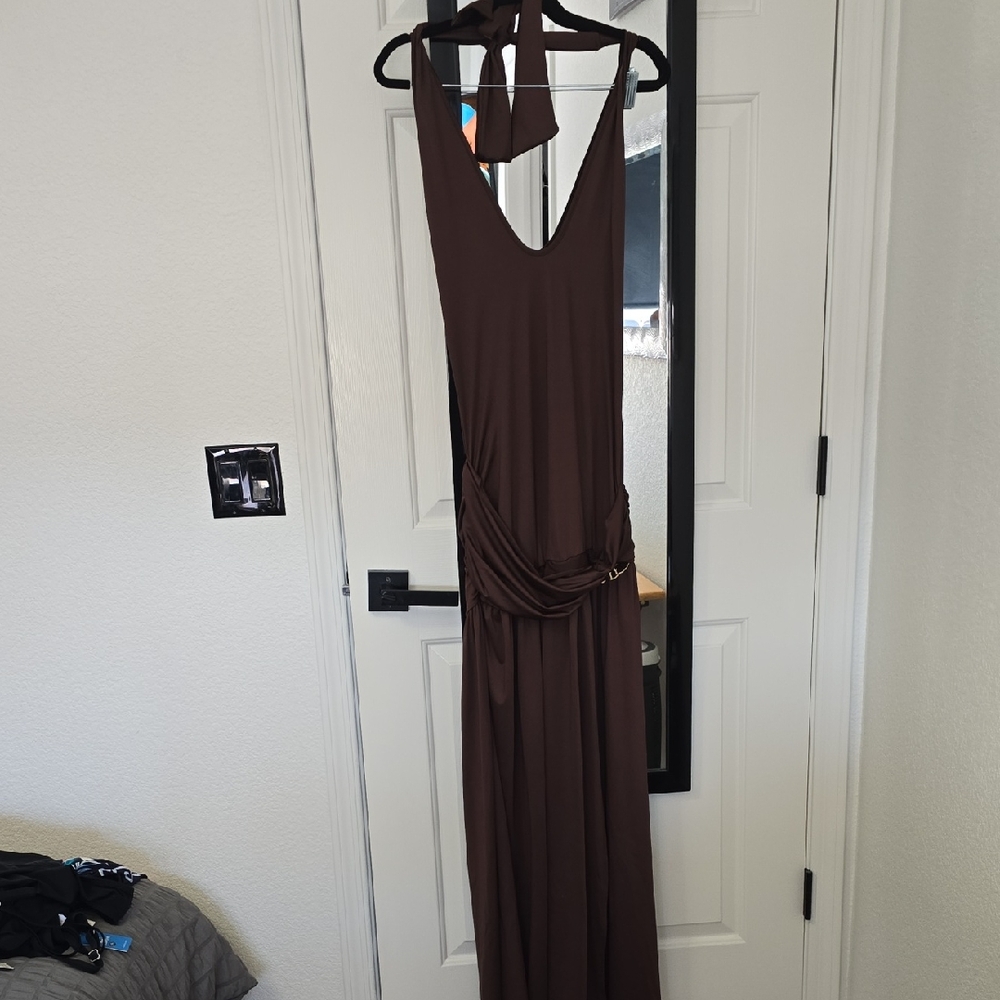 Elegant Brown Maxi Dress Sz Lg